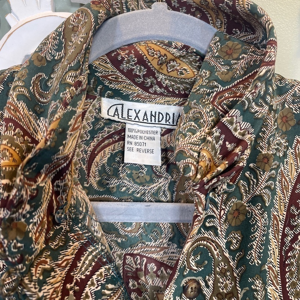Vintage Alexandria Paisley Blouse Green Gold - Picture 4 of 9